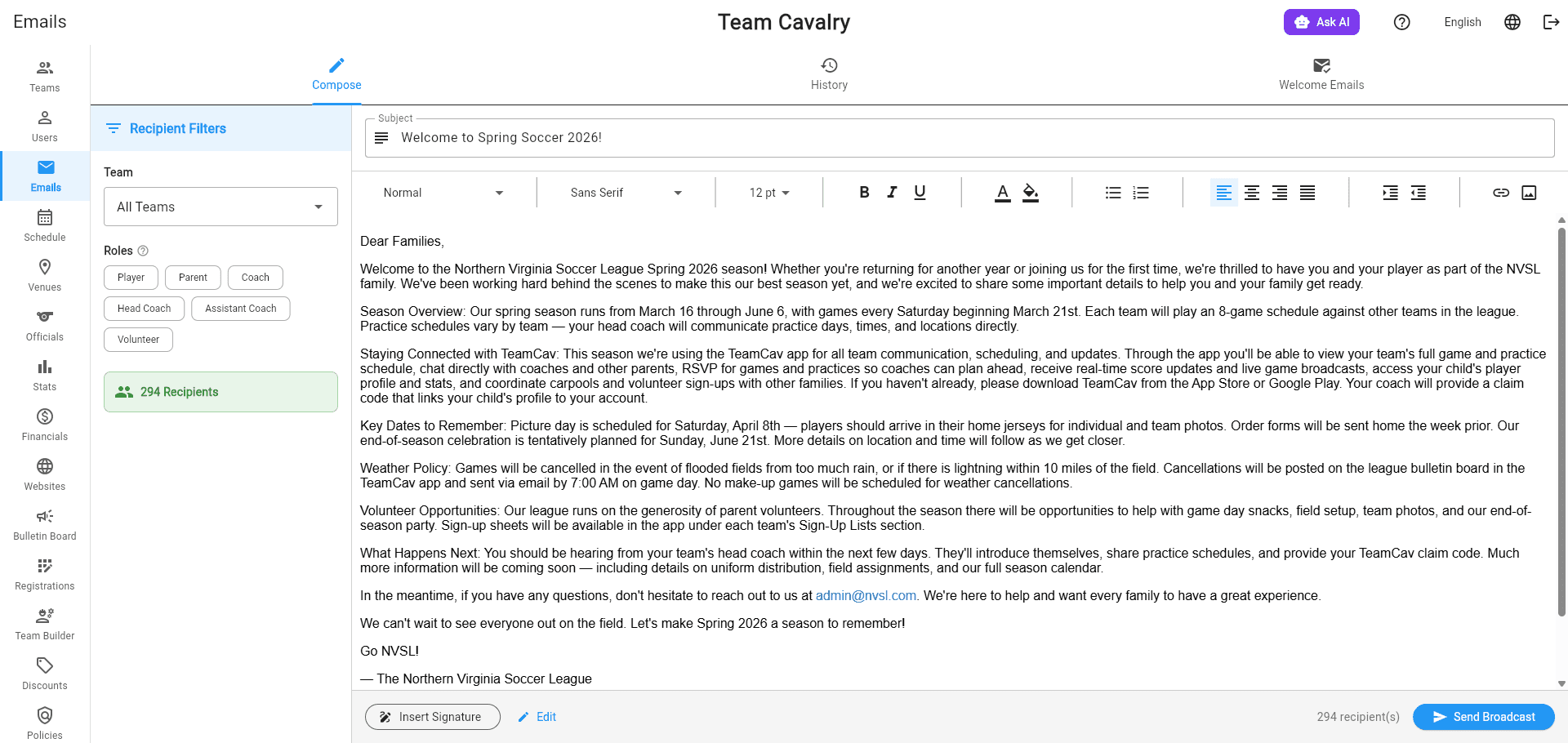 Email Broadcast Composer