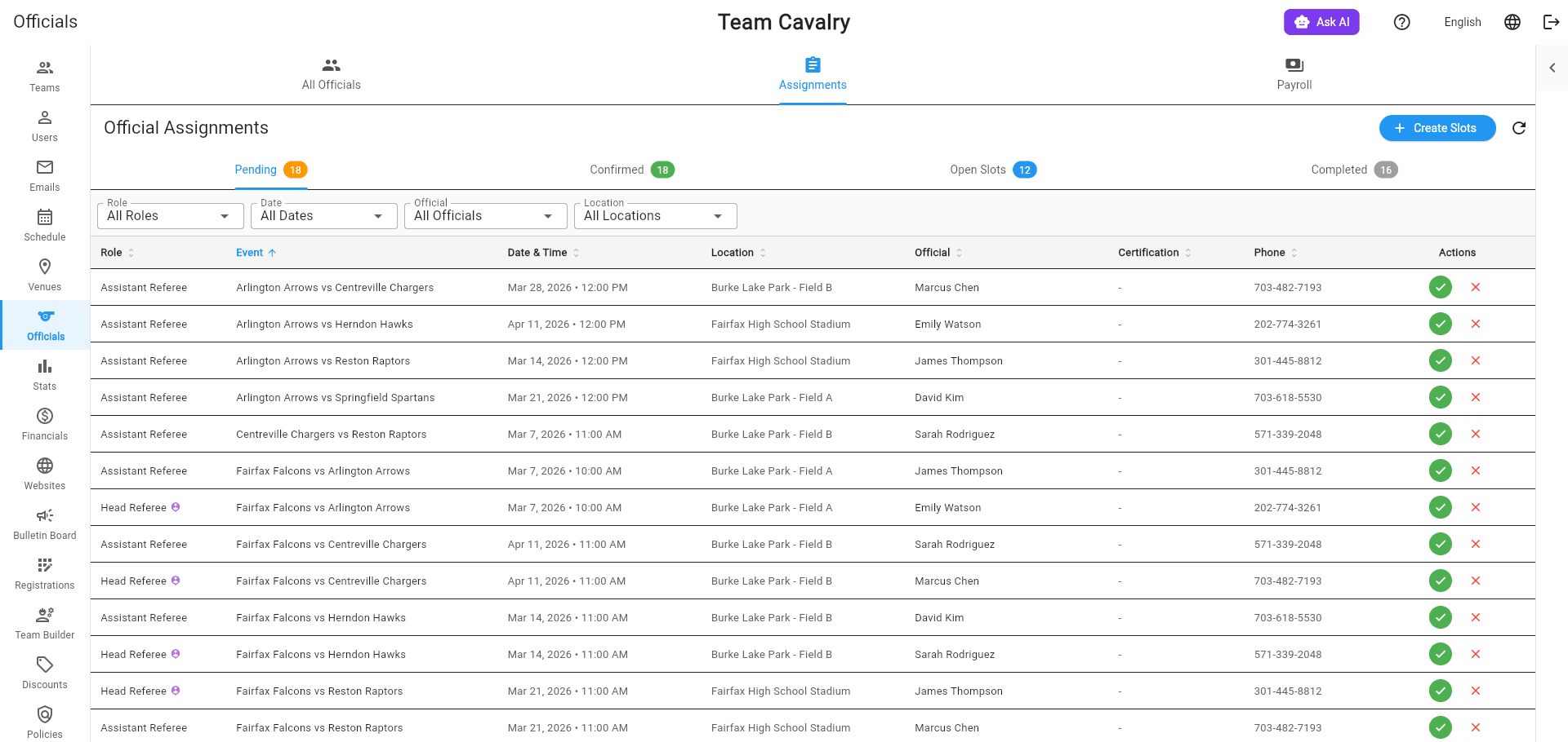 Game Assignments & Scheduling