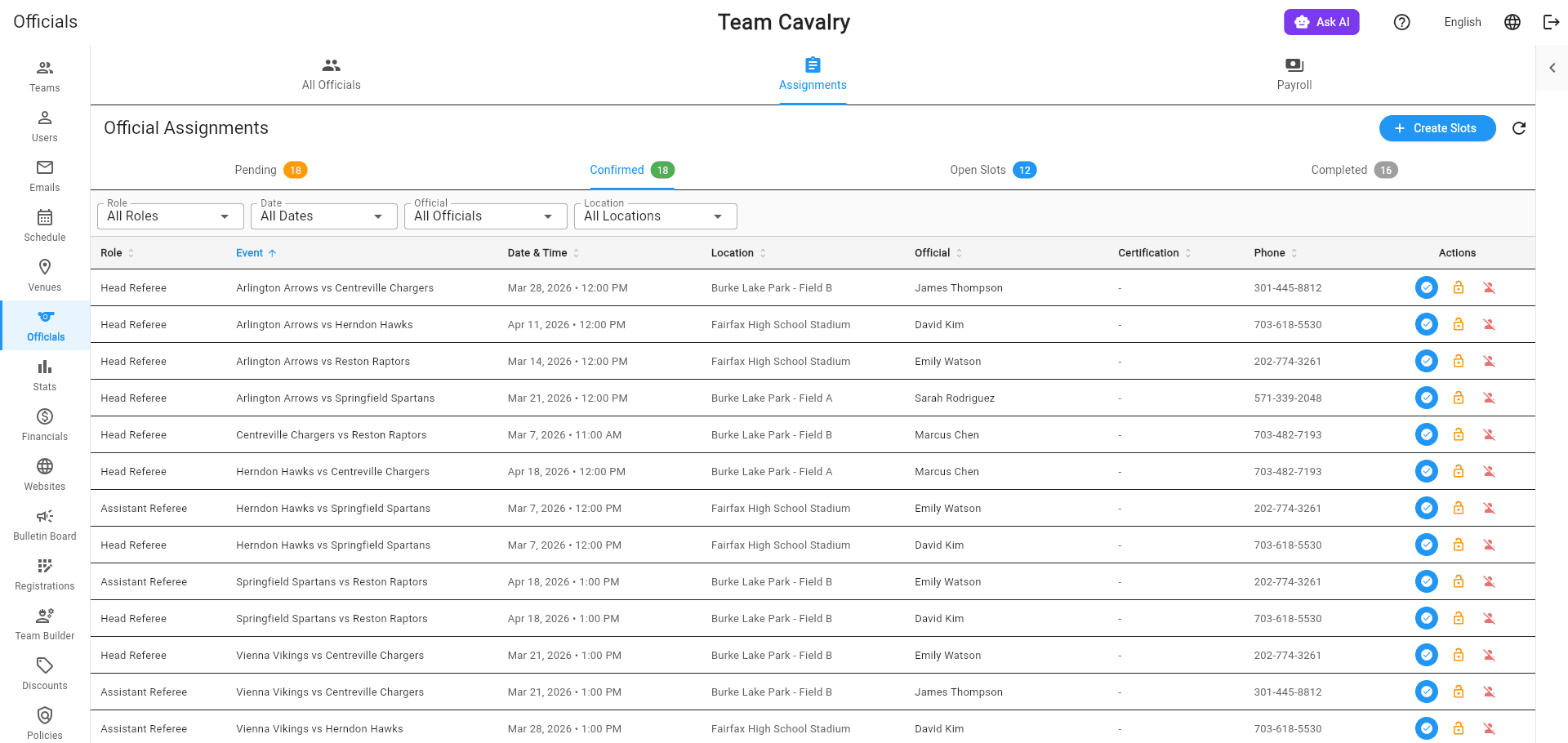 Game Assignments & Scheduling