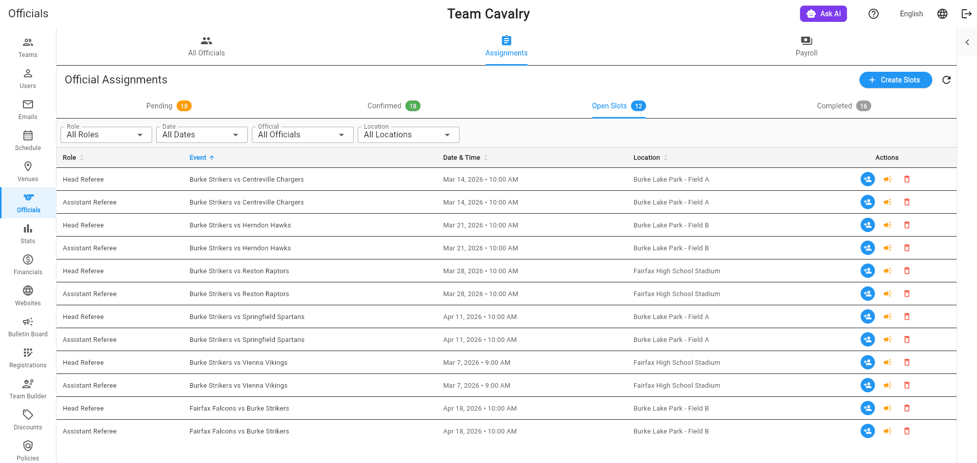 Game Assignments & Scheduling