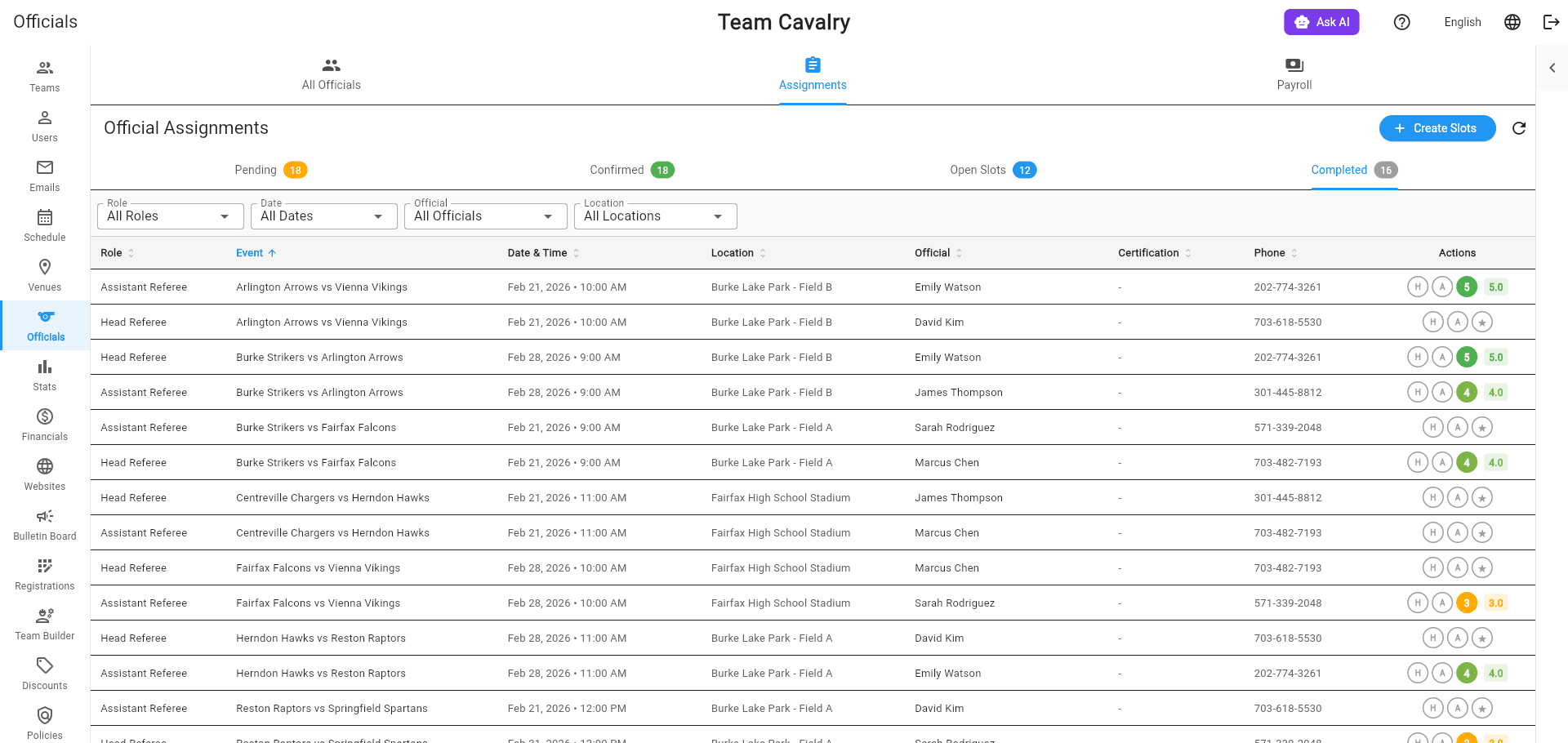 Game Assignments & Scheduling