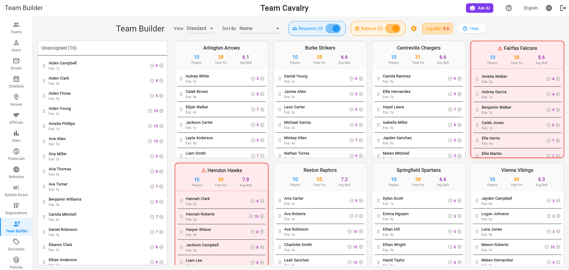 Visual team builder