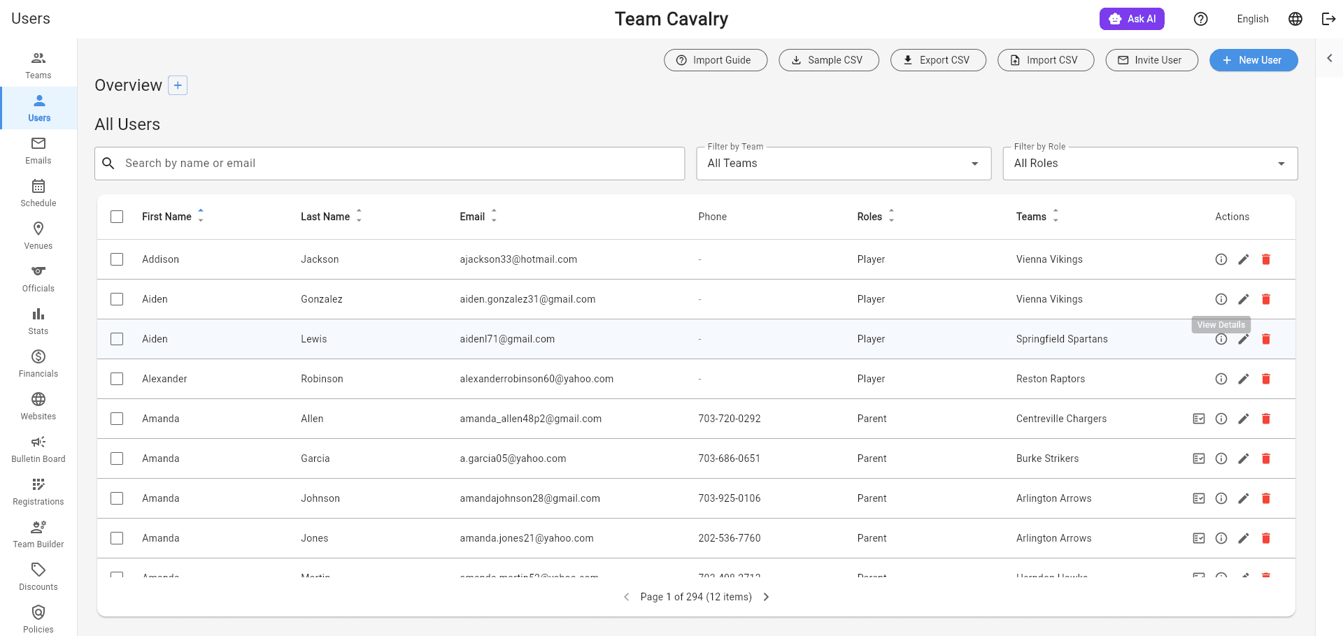 League user directory