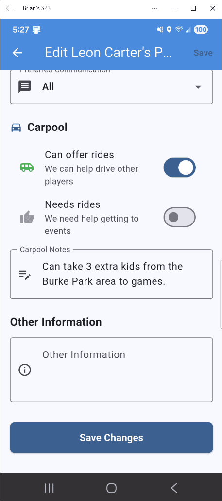Carpool Preferences & Notes