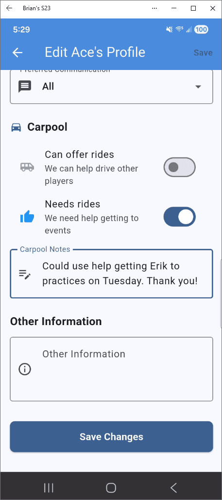 Carpool Preferences & Notes