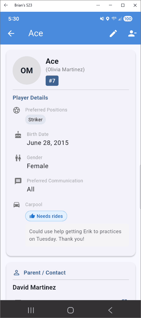 Carpool Status on Player Profiles