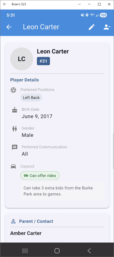 Carpool Status on Player Profiles