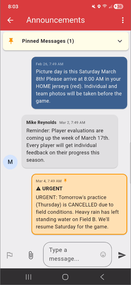 Announcements and urgent messages