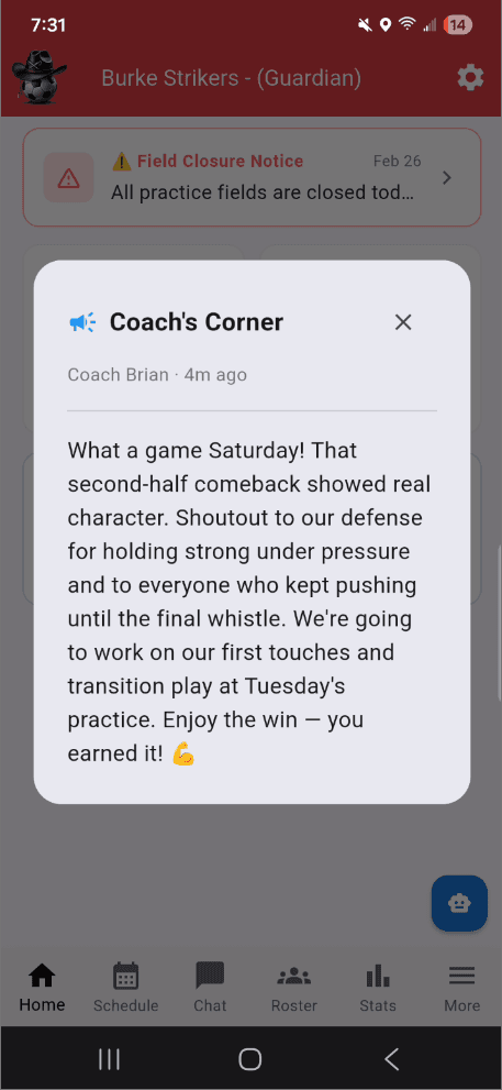 Coach's Corner home widget