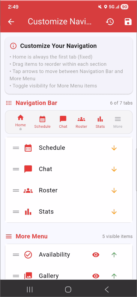 Mobile Navigation Customization