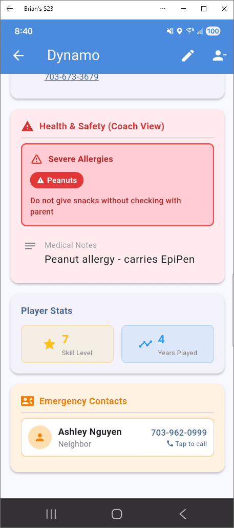 Allergy Alerts & Coach Safety View