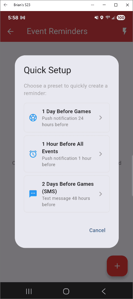 Customizable Event Reminders