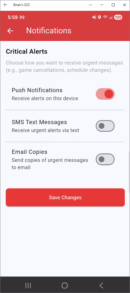Critical Alert Notification Settings