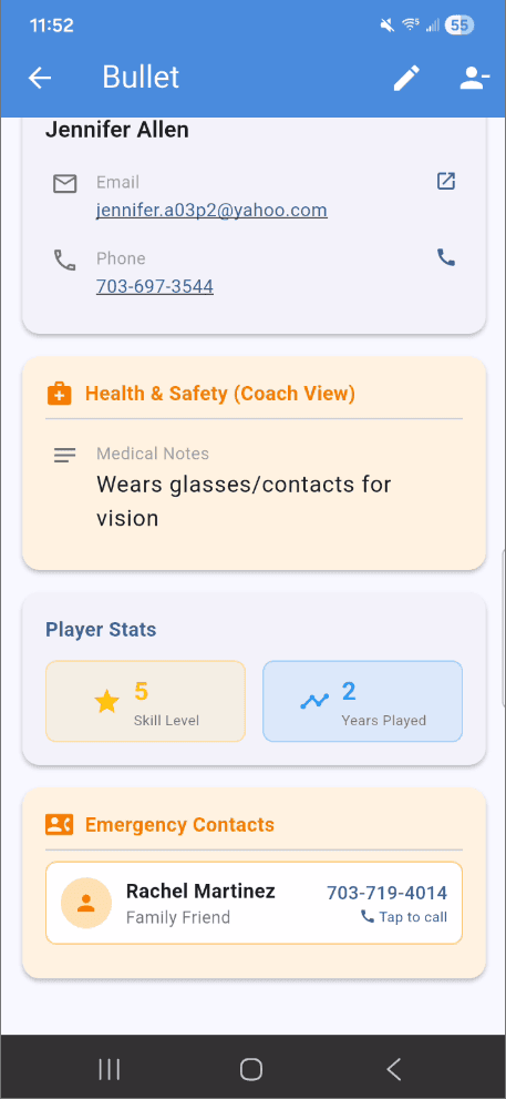 Player profile stats