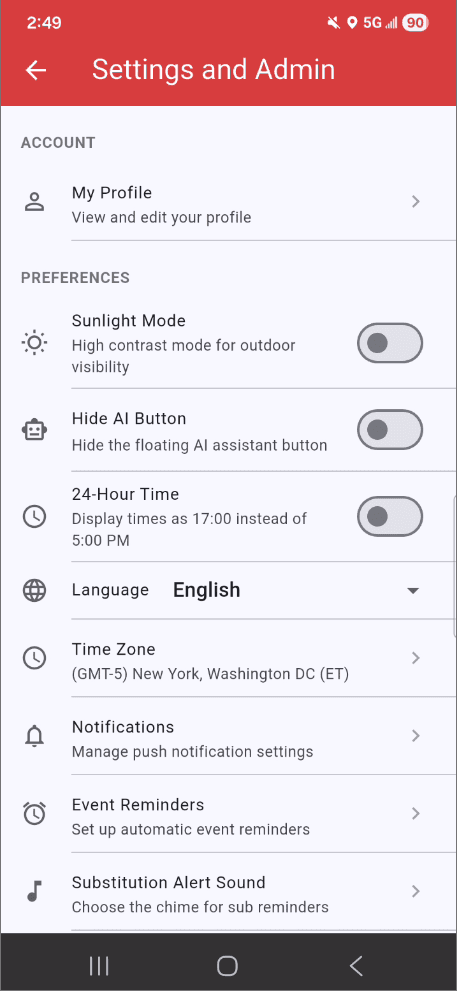 Mobile Settings & Preferences