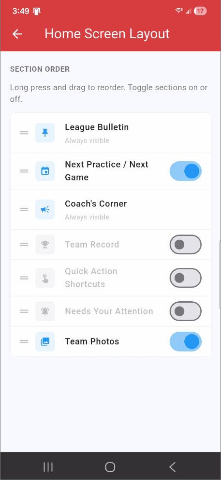 Customizable Home Screen