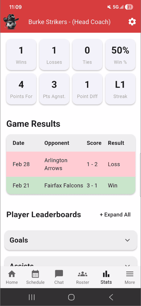 Team Standings & Game Results