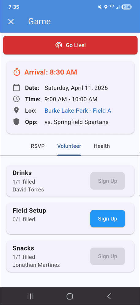Volunteer Slot Creation & Sign-Up